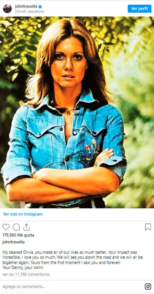 Mensaje de John Travolta por la muerte de Olivia Newton / Foto: Instagram   