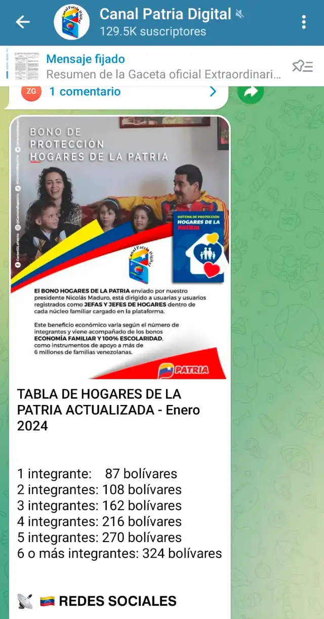 Bono Hogares de la Patria 