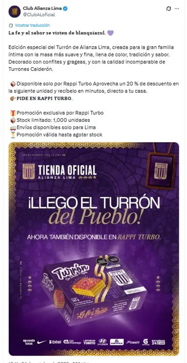 Alianza Lima anunció la venta de    Alianza Lima anunció la venta de