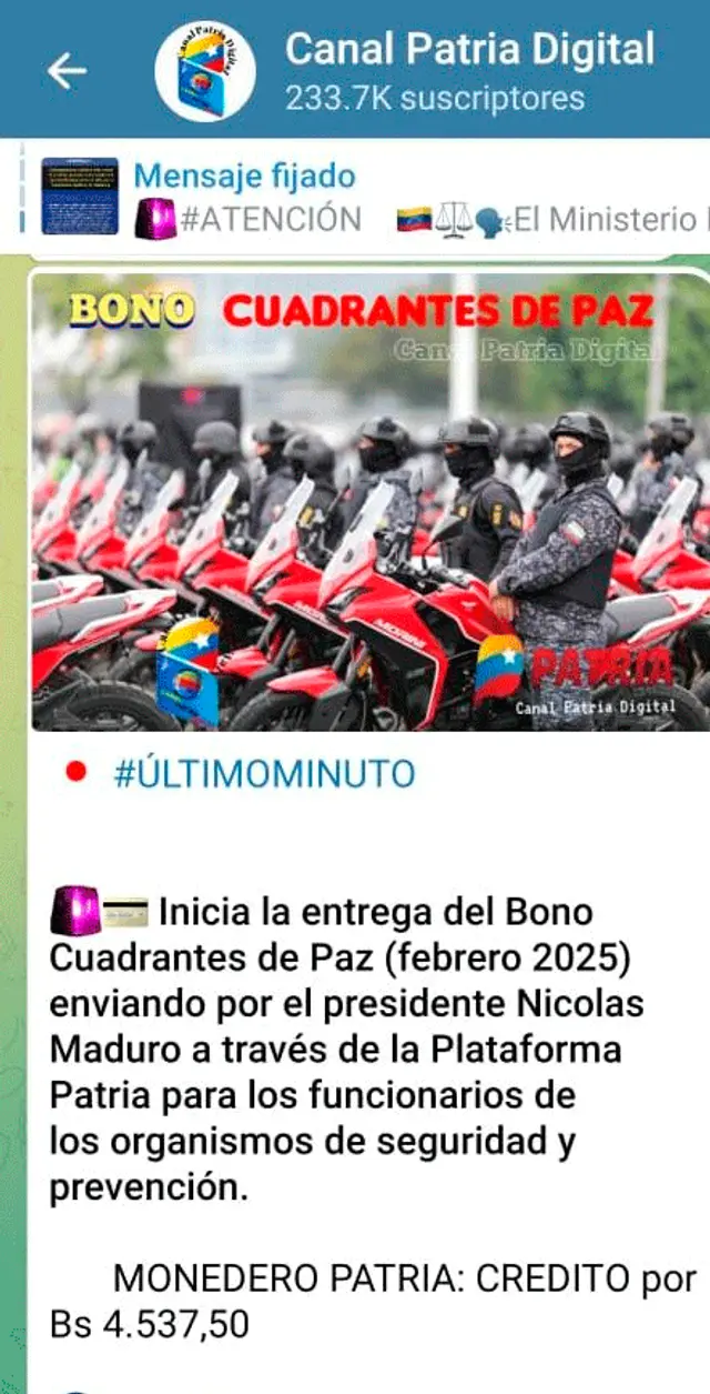 Bono Cuadrantes de Paz de febrero 2025