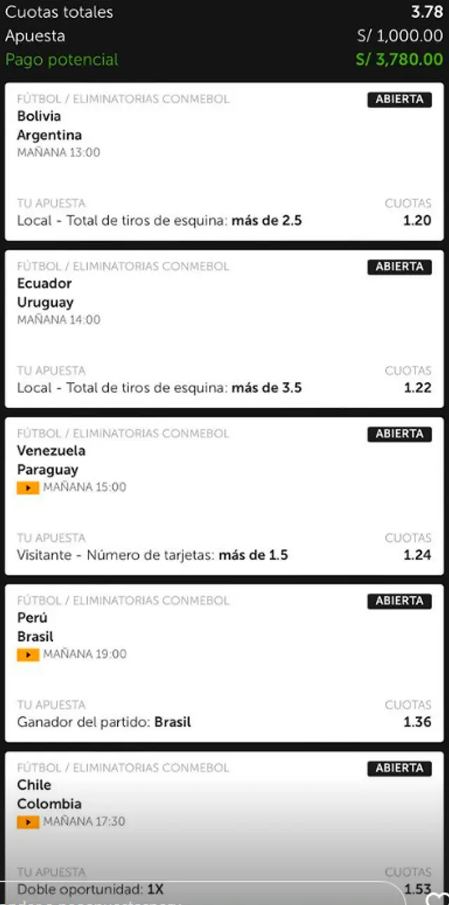 Perú vs Brasil Eliminatorias Sudamericana 2026 apuesta
