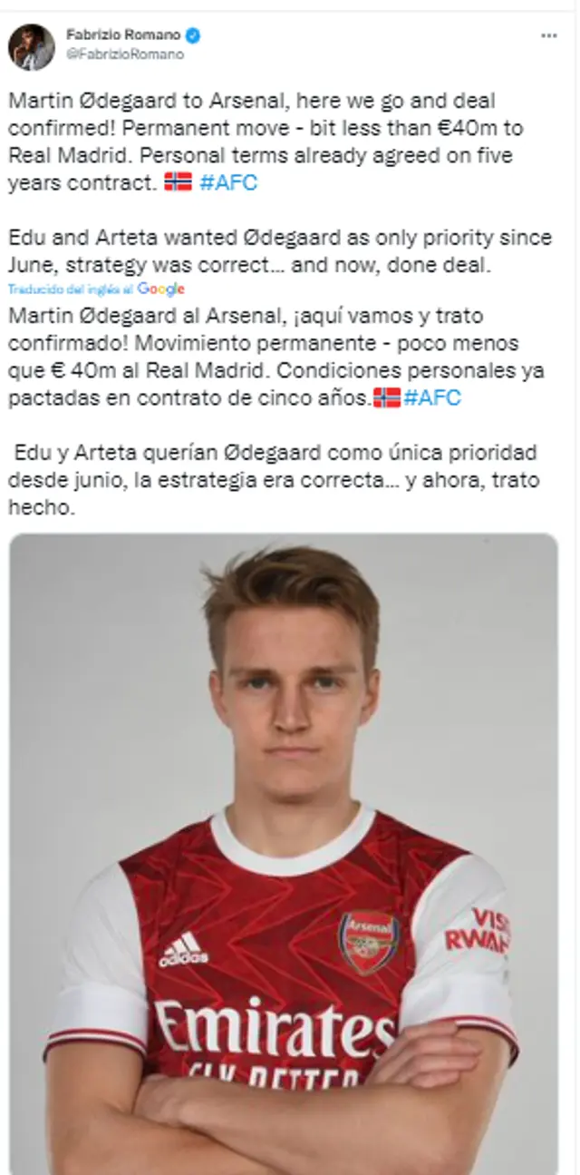 (Foto: Twitter Martin Odegaard)   