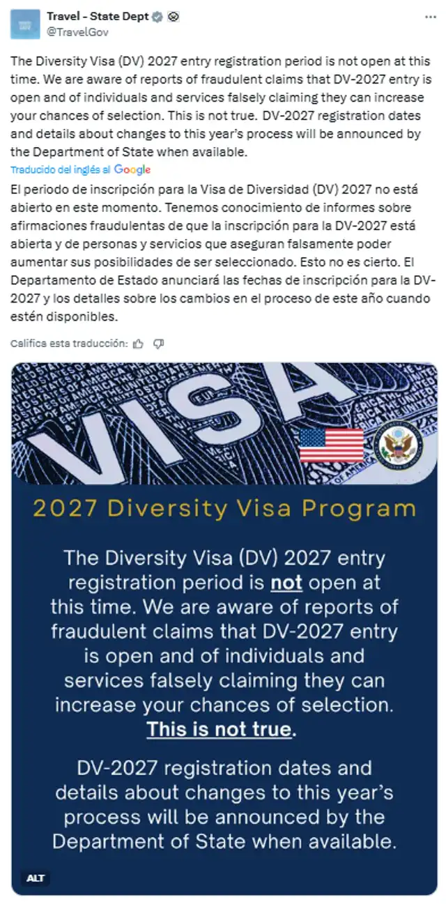 Lotería de Visas 2027 inscripción Lotería de Visas 2027 inscripción