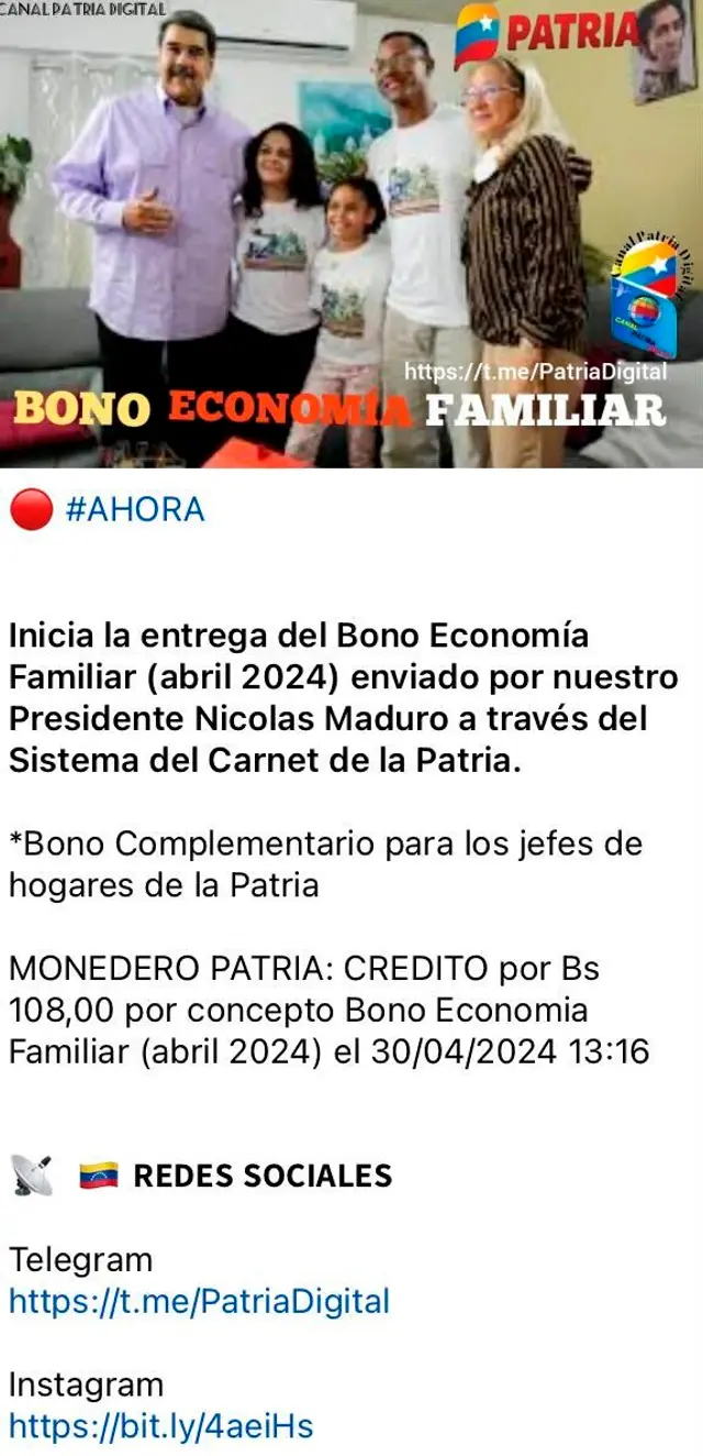Bono Economía Familiar abril 2024