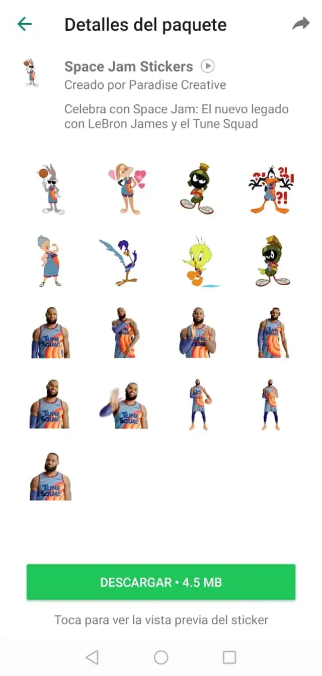 WhatsApp cuenta con stickers de Space Jam 2