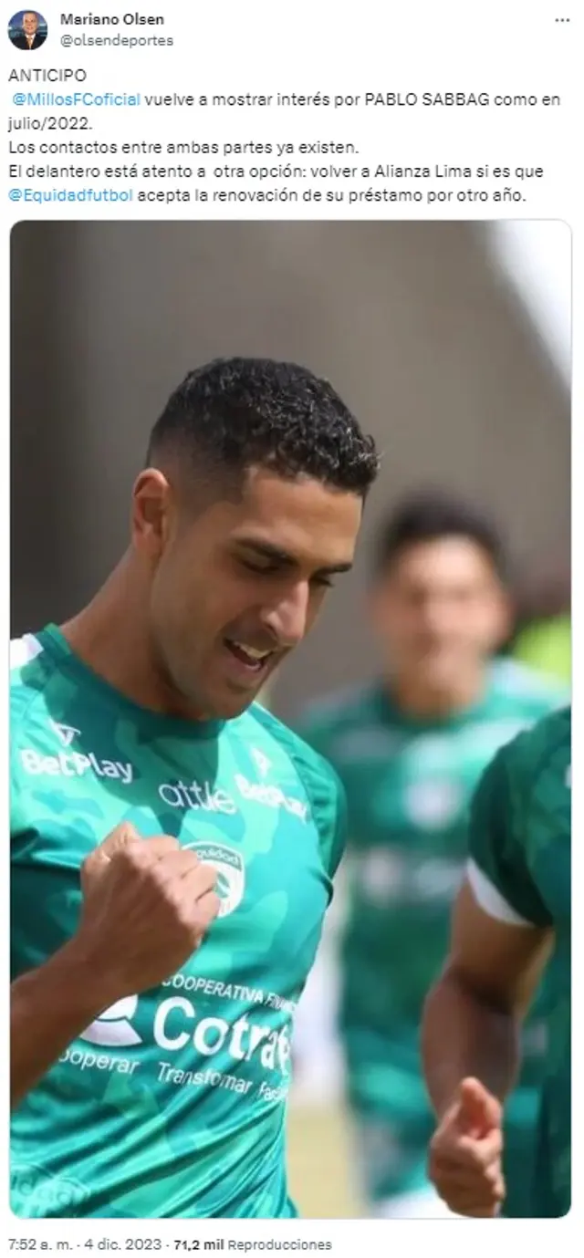 Pablo Sabbag es tentado por Millonarios FC