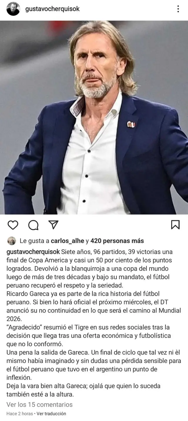 Lamento de Gustavo Cherquis por salida de Ricardo Gareca. Lamento de Gustavo Cherquis por salida de Ricardo Gareca.