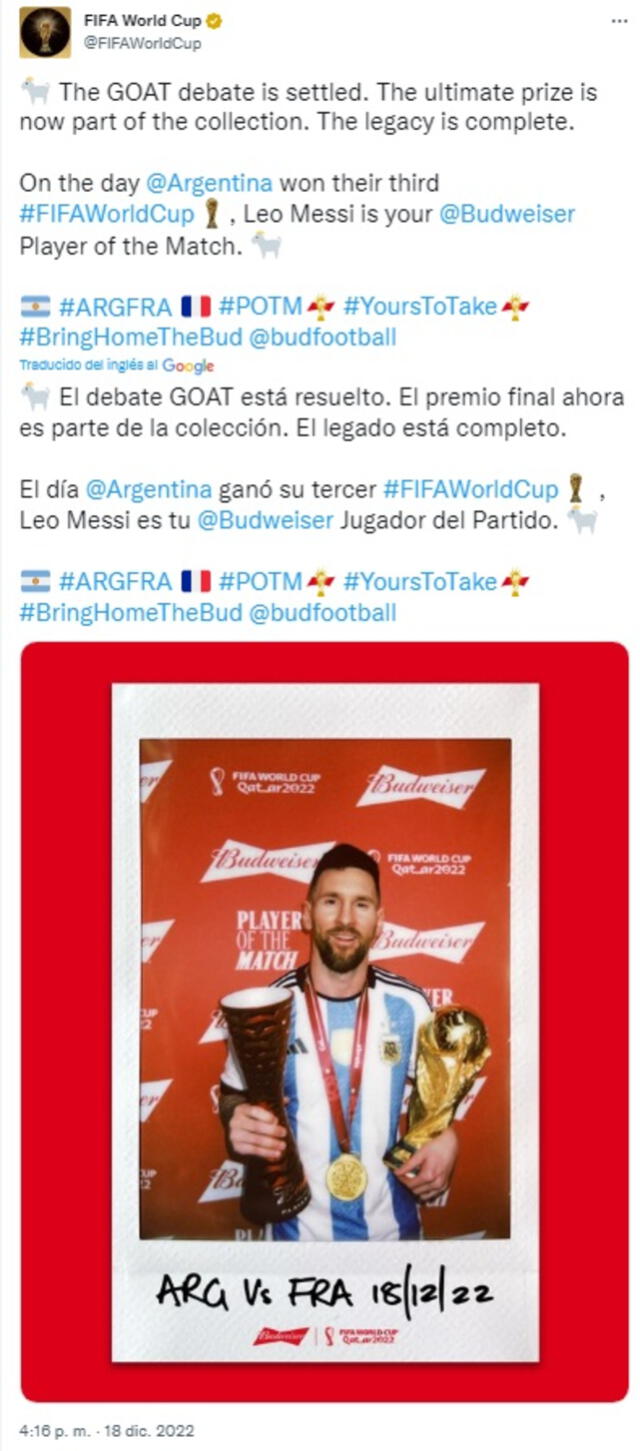 FIFA afirmó que Messi es el GOAT.