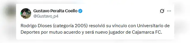 Rodrigo Dioses deja de ser jugador de Universitario Rodrigo Dioses deja de ser jugador de Universitario