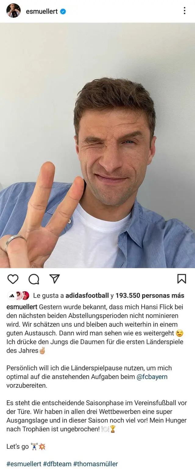 Pronunciamiento de Thomar Müller sobre partido contra Perú.