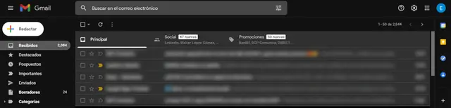 Modo oscuro de Gmail