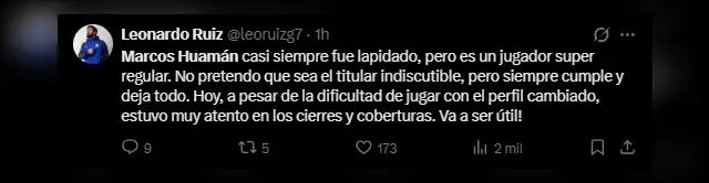 Hinchas de Alianza Lima destacan nivel de Huamán   