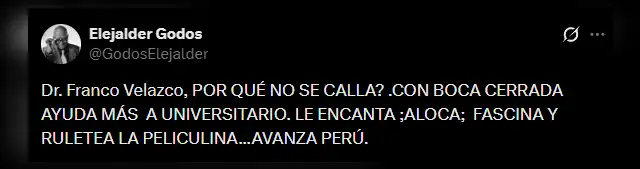Godos se refirió a Franco Velazco. Foto: X