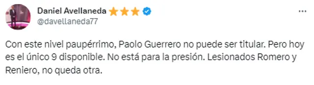 Periodista argentino lanzó ácida crítica a Paolo Guerrero tras empate de Racing.