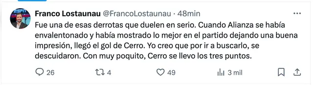 Periodista de ESPN se pronunció tras derrota de Alianza Lima