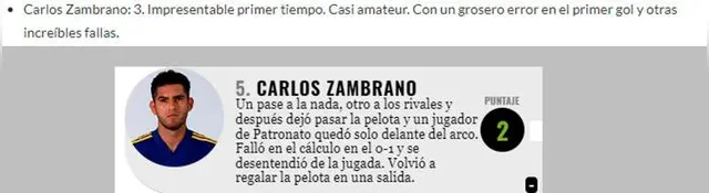 Puntaje a Carlos Zambrano.