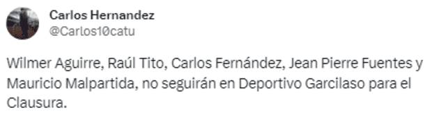  Wilmer Aguirre no continuará en Deportivo Garcilaso para el Torneo Clausura.