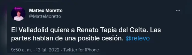 <strong>Fuente: Twitter Matteo Moretto</strong>   
