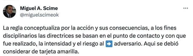 Miguel Scime indicó que la sanción a Nelson Cabanillas debió ser de tarjeta amarilla y no expulsión/ Foto: Twitter   