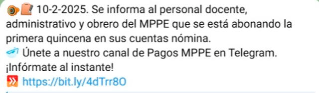 Pago MPPE de febrero 2025 | Foto: MPPE Pago MPPE de febrero 2025 | Foto: MPPE
