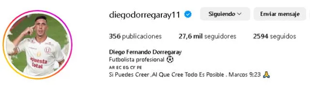 Diego Dorregaray mantiene a Universitario en su perfil | Foto: Instagram Diego Dorregaray   