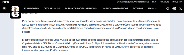 Selección Peruana, FIFA