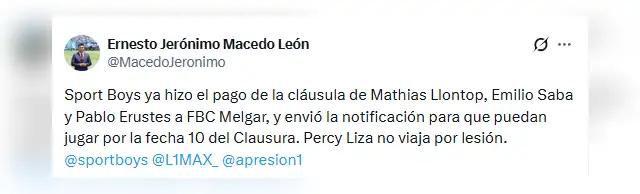 Boys pagó por los tres jugadores que están de préstamo por Melgar Boys pagó por los tres jugadores que están de préstamo por Melgar