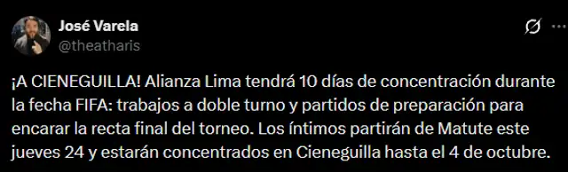 Alianza Lima concentrará en Cieneguilla Alianza Lima concentrará en Cieneguilla