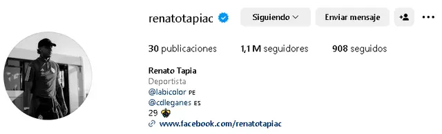 Así luce el perfil de Instagram de Renato Tapia | Foto: Instagram Renato Tapia Así luce el perfil de Instagram de Renato Tapia | Foto: Instagram Renato Tapia