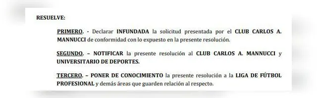 Reclamo de Mannucci fue infundado   