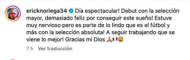 Erick Noriega se refirió a su estreno con Perú Erick Noriega se refirió a su estreno con Perú