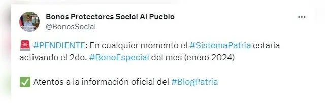 Segundo Bono Especial de enero 2024 Segundo Bono Especial de enero 2024