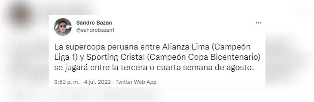 Fecha de la Supercopa Peruana. Fecha de la Supercopa Peruana.