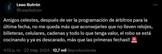 Leao Butrón publicó polémico post en Twitter sobre la final