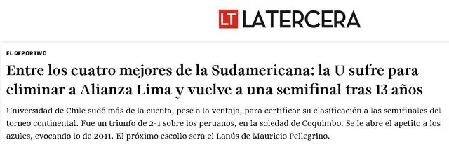 La Tercera se pronunció tras clasificación de U de Chile    