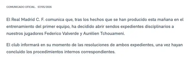 Comunicado del Real Madrid