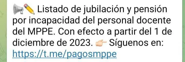 Conoce si eres uno de los nuevos pensionados. Foto: Telegram. Conoce si eres uno de los nuevos pensionados. Foto: Telegram.
