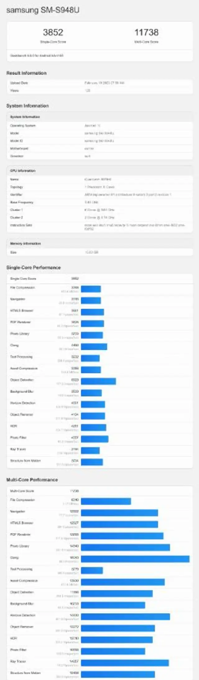  Ficha del Samsung S26 Ultra en Geekbench 6.   