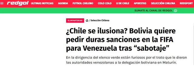 La publicación de RedGol de Chile La publicación de RedGol de Chile