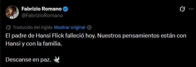Falleció al padre de Hansi Flick Falleció al padre de Hansi Flick
