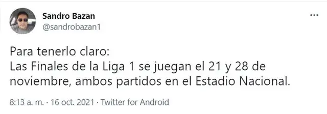 Alianza y Cristal definirían al campeón nacional 2021. Captura: Twitter.   