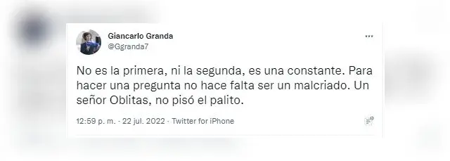 Twitter de Giancarlo Granda contra Silvio Valencia.