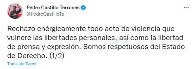 Pedro Castillo se pronunció por Twitter