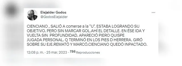 Elejalder Godos elogió a Piero Quispe. Elejalder Godos elogió a Piero Quispe.