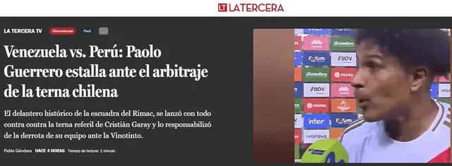 Así informó La Tercera sobre Paolo Guerrero.   