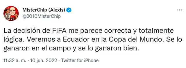 Tweet de MisterChip respecto al caso Byron Castillo. Tweet de MisterChip respecto al caso Byron Castillo.