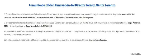 Néstor Lorenzo, Federación Colombiana, Selección Colombia, Colombia