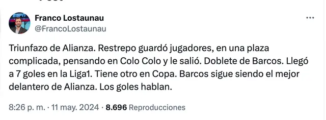 Periodista de ESPN llenó de elogios a Barcos (Foto: Twitter - X)