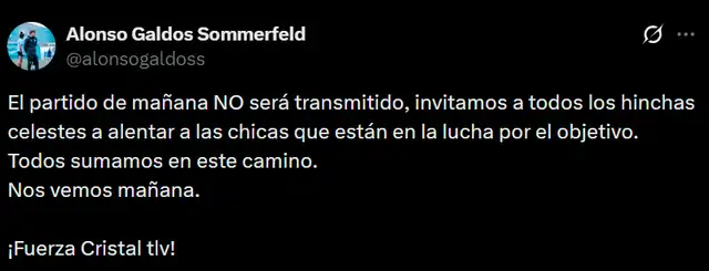 Sporting Cristal informó que su próximo partido del Torneo Apertura no será transmsitido.