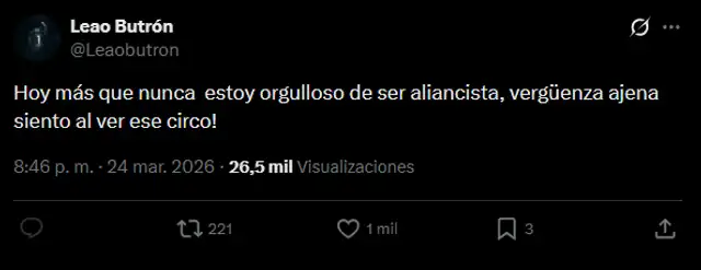 Mensaje de Leao Butrón en X.  